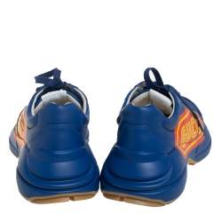 Gucci Blue Leather Logo Rhyton Low-Top Sneakers Size 42