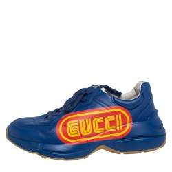Gucci Blue Leather Logo Rhyton Low-Top Sneakers Size 42