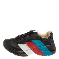 Pre Owned حذاء رياضي غوتشي ريتون مطبوع ويب جلد أسود مقاس 41.5