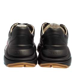 Gucci Black Leather Rhyton Web Print Sneakers Size 41.5