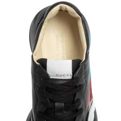 مملوكة مسبقًا Gucci Black Leather Rhyton Web Print Sneaker Size 43