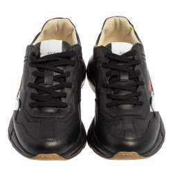 مملوكة مسبقًا Gucci Black Leather Rhyton Web Print Sneaker Size 43