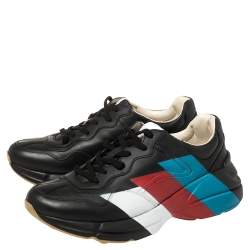 Pre Owned Gucci Black Leather Rhyton Web Print Sneakers Size 42