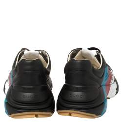 Pre Owned Gucci Black Leather Rhyton Web Print Sneakers Size 42
