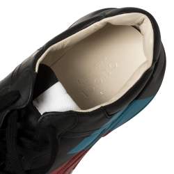Pre Owned Gucci Black Leather Rhyton Web Print Sneakers Size 42