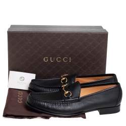 Pre Owned Gucci Black Leather Horsebit Slip On Loafers Size 46.5