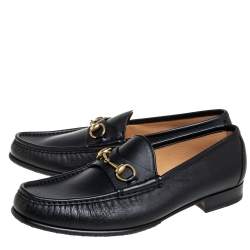 Pre Owned Gucci Black Leather Horsebit Slip On Loafers Size 46.5