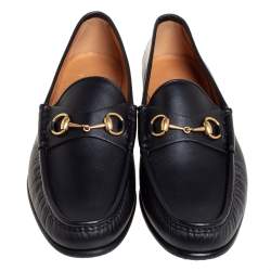 Pre Owned Gucci Black Leather Horsebit Slip On Loafers Size 46.5