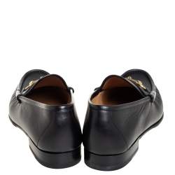 Pre Owned Gucci Black Leather Horsebit Slip On Loafers Size 46.5