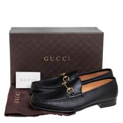 مملوكة مسبقًا Gucci Black Leather Horsebit Slip On Loafers Size 46.5