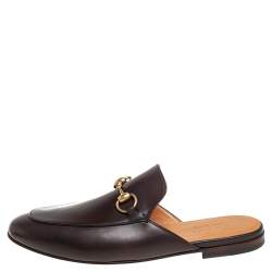 Gucci Brown Leather Princetown Horsebit Mules Size 41