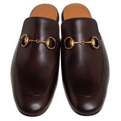 Gucci Brown Leather Princetown Horsebit Mules Size 41