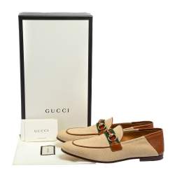Pre Owned  Gucci Beige/Brown Canvas And Leather Web  Loafers Size 40.5