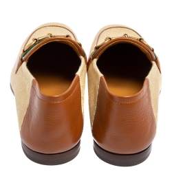 Pre Owned  Gucci Beige/Brown Canvas And Leather Web  Loafers Size 40.5