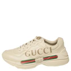 مملوكة مسبقًا Gucci Cream Leather Rhyton Low Top Sneakers Size 42