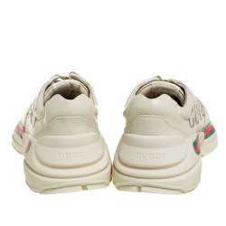 Gucci Beige Leather Rhyton Gucci Logo Low Top Sneakers Size 41