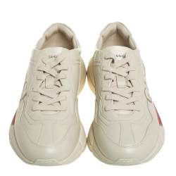 Gucci Beige Leather Rhyton Gucci Logo Low Top Sneakers Size 41