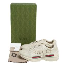 Gucci Beige Leather Rhyton Gucci Logo Low Top Sneakers Size 41