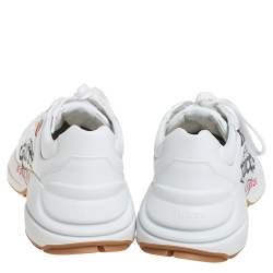 Gucci White Leather Rhyton Worldwide Print Low Top Sneakers Size 44.5