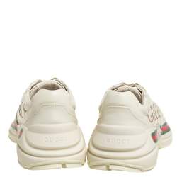 Pre Owned Gucci Cream Leather Rhyton Gucci Logo Low Top Sneakers Size 41 
