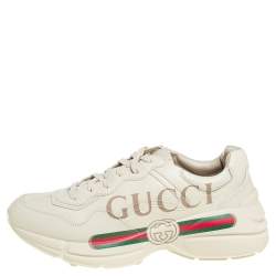 Pre Owned Gucci Cream Leather Rhyton Gucci Logo Low Top Sneakers Size 41 