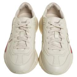 Pre Owned Gucci Cream Leather Rhyton Gucci Logo Low Top Sneakers Size 41 