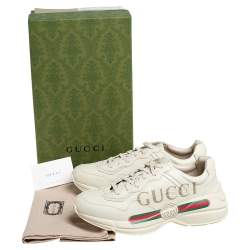 مملوكة مسبقًا Gucci Cream Leather Rhyton Gucci Logo Low Top Sneakers Size 42