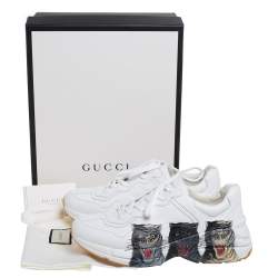 Gucci White Leather Rhyton Tigers Print Low Top Sneakers Size 43
