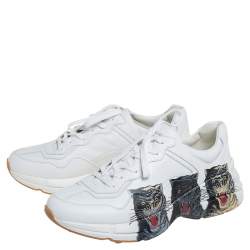 Gucci White Leather Rhyton Tigers Print Low Top Sneakers Size 43