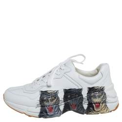 Gucci White Leather Rhyton Tigers Print Low Top Sneakers Size 43