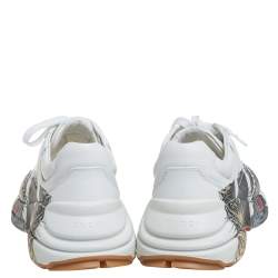 Gucci White Leather Rhyton Tigers Print Low Top Sneakers Size 43