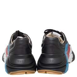 Pre Owned Gucci Black Leather Rhyton Web Print Low Top Sneakers Size 44