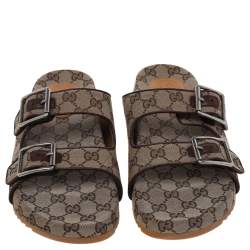 Pre Owned Gucci Beige GG Canvas And Leather Sandals Size 42