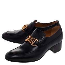 Pre Owned Gucci Black Leather Ice Lolly Chain Slip On Loafers Size 43.5