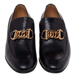 Pre Owned Gucci Black Leather Ice Lolly Chain Slip On Loafers Size 43.5