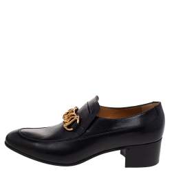 Pre Owned Gucci Black Leather Ice Lolly Chain Slip On Loafers Size 43.5