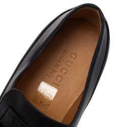 Pre Owned Gucci Black Leather Ice Lolly Chain Slip On Loafers Size 43.5