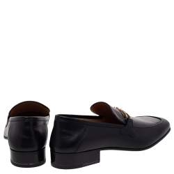 Pre Owned Gucci Black Leather Interlocking G Slip On Loafers Size 44