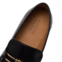 Pre Owned Gucci Black Leather Interlocking G Slip On Loafers Size 44