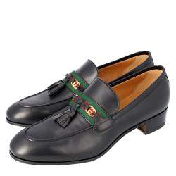 مملوكة مسبقًا Gucci Black Web Detailed GG Motif Loafers Size EU 42 UK 8