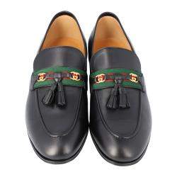 مملوكة مسبقًا Gucci Black Web Detailed GG Motif Loafers Size EU 42 UK 8