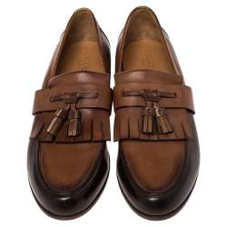 Pre Owned Gucci Brown Leather Tassel Fringe Detail Loafers Size 42