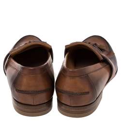 Pre Owned Gucci Brown Leather Tassel Fringe Detail Loafers Size 42