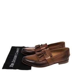 Pre Owned Gucci Brown Leather Tassel Fringe Detail Loafers Size 42