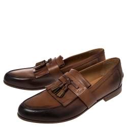 Pre Owned Gucci Brown Leather Tassel Fringe Detail Loafers Size 42