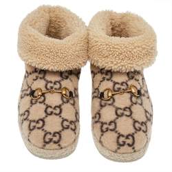 Gucci Beige GG Wool Horsebit Ankle Boots Size 42.5