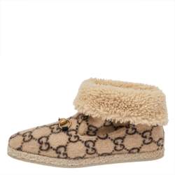 Gucci Beige GG Wool Horsebit Ankle Boots Size 42.5