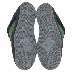 مملوكة مسبقًا Gucci Black Leather And Canvas Web Lace Up Sneakers Size 42.5