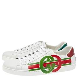 Gucci White Leather Interlocking G Ace Lace Up Sneakers Size 43.5