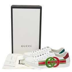 Gucci White Leather Interlocking G Ace Lace Up Sneakers Size 43.5